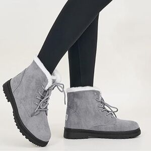 Women's Cotton Grey Warm Sherpa Fur Snow Winter Lace Up Ankle Boots